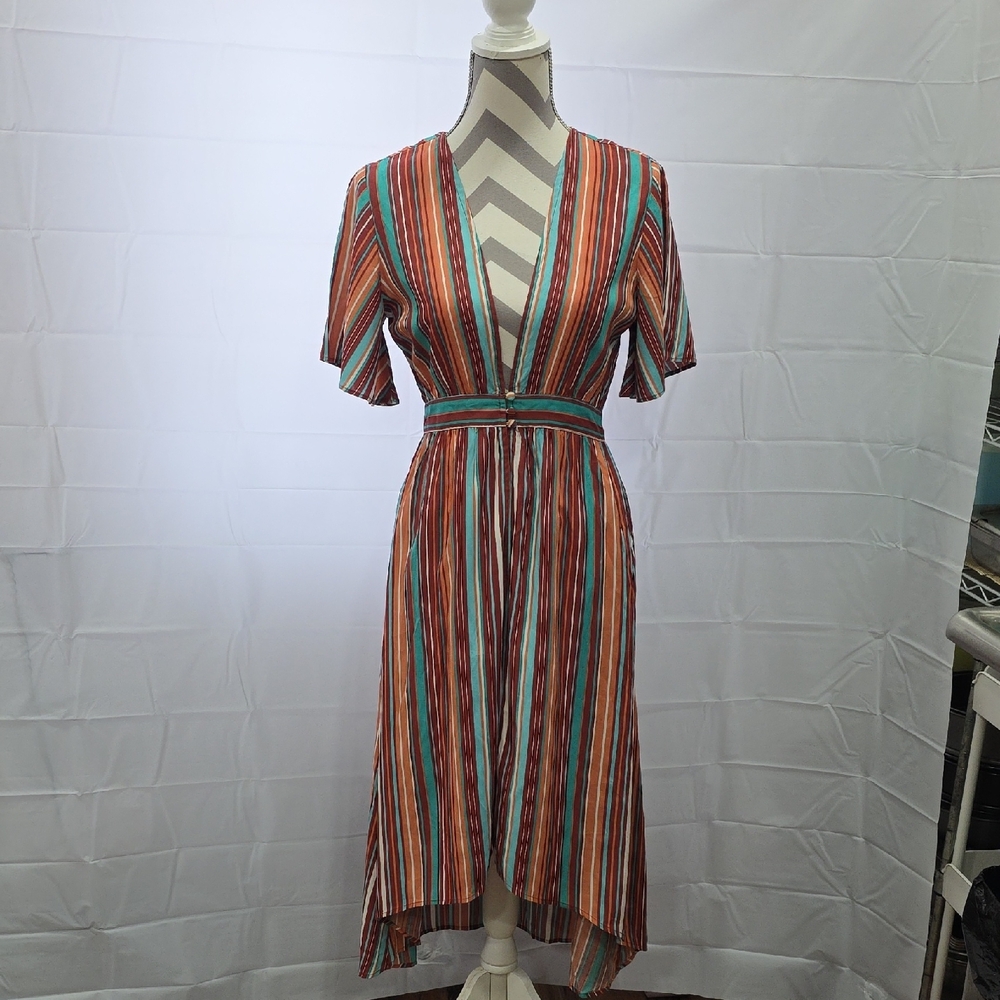 Striped Multicolor Button Front Top/cover Up